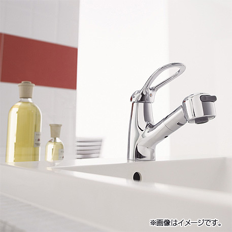 洗面用蛇口 KIWITAPシリーズ[台][シングルスプレー混合水栓][クロムメッキ][洗髪用][シャワー引出し][一般地]