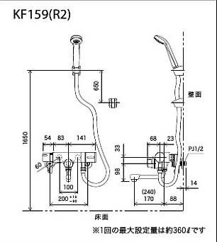 KF159R2｜KVK浴室用蛇口 お湯ぴたシリーズ[壁][浴槽・洗い場兼用]