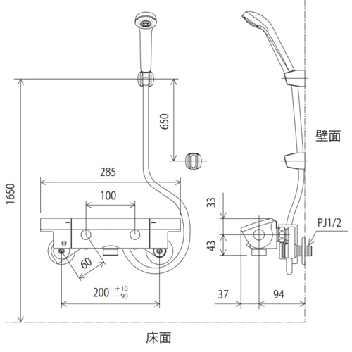 KF3050WMB｜KVK浴室用蛇口[壁][サーモスタット付シャワー]