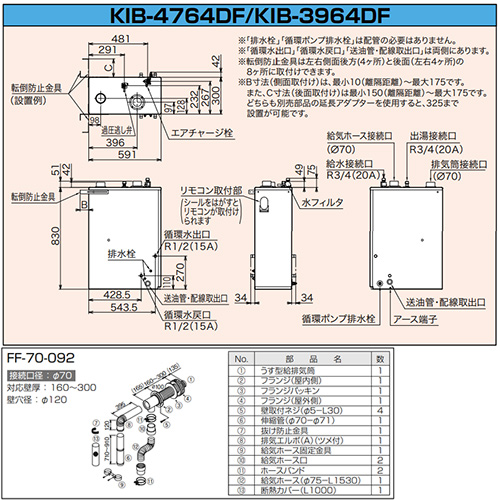 KIB-4764DF｜CHOFU｜石油ふろ給湯器[本体+FF用給排気筒付属][給湯+追