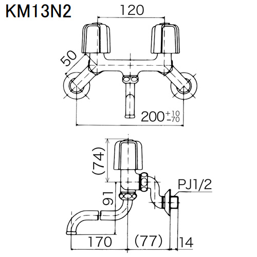 KM13N2｜KVK｜キッチン用蛇口[壁][2ハンドル混合水栓][一般地 