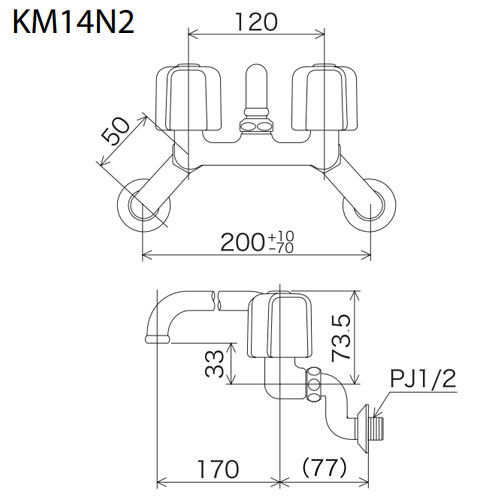 KM14N2｜KVK【SALE】キッチン用蛇口[壁][2ハンドル混合水栓]