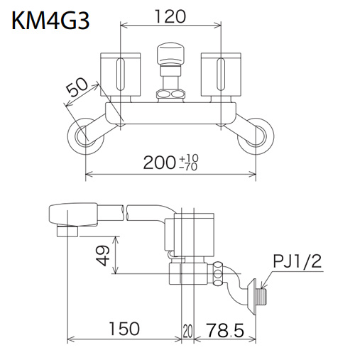 KM4G3｜KVKキッチン用蛇口[壁][2ハンドル混合水栓]