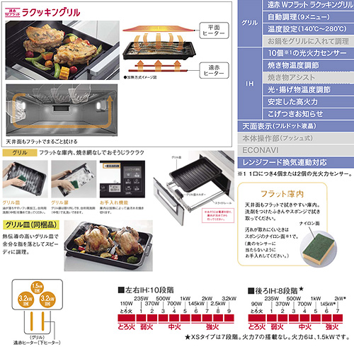 IHクッキングヒーター XSシリーズ[XSタイプ][60cm][3口IH][クリアホワイト/ホワイト][鉄・ステンレス対応][オートグリル][レンジフード連動]
