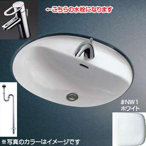 カウンター式洗面器セット[アンダーカウンター式][楕円形洗面器][立水栓][TLG04101J][床排水][壁給水][ホワイト]
