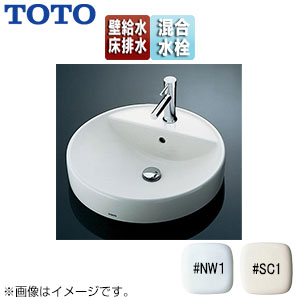 洗面器セット[ベッセル式][丸形][台付シングル混合水栓][TLG11302J][床排水][壁給水]