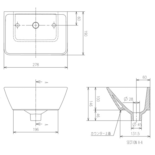 L724-Sset｜TOTOカウンター式手洗器セット[ベッセル式][ベッセル形手洗器]