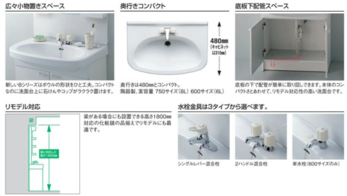 LDB754AMRA+LMB754KC｜TOTO洗面化粧台 Bシリーズ[間口750mm][高さ1785mm]