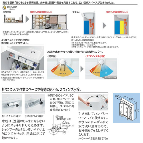 LDSWA075BAXSW2+LMWA075A3GGC1G｜TOTO洗面化粧台 サクア[間口750mm][高