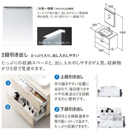 Ldszb090bcgla1 Lmzb060g1mlg1g Toto 洗面化粧台セット ドレーナ 間口900mm 高さ1900mm