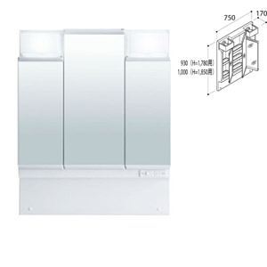 ミラーキャビネット オフト[間口750mm][高さ1850mm用][3面鏡][蛍光灯]