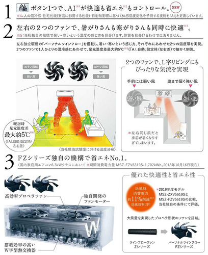 MSZ-FZV5619S(W)｜三菱電機ルームエアコン[FZシリーズ][200V]