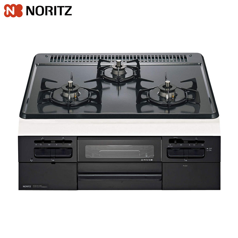 ビルトインガスコンロ メタルトップ[60cm][乾電池][ホーロートップ:グレー][前面パネル:ブラック][ごとく:スノーブラックホーロー]