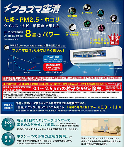 RAS-C255R(W)+RAS-C255AR｜TOSHIBAルームエアコン[Rシリーズ][100V] 