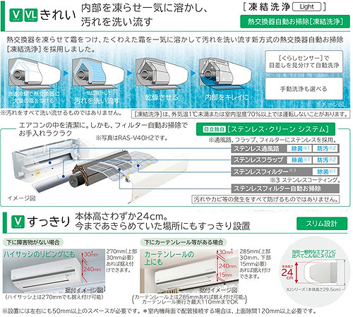 RAS-V22H(W)+RAC-V22H｜日立ルームエアコン[Vシリーズ][100V]