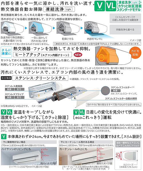 RAS-V22J(W)+RAC-V22J｜日立ルームエアコン[Vシリーズ][100V]