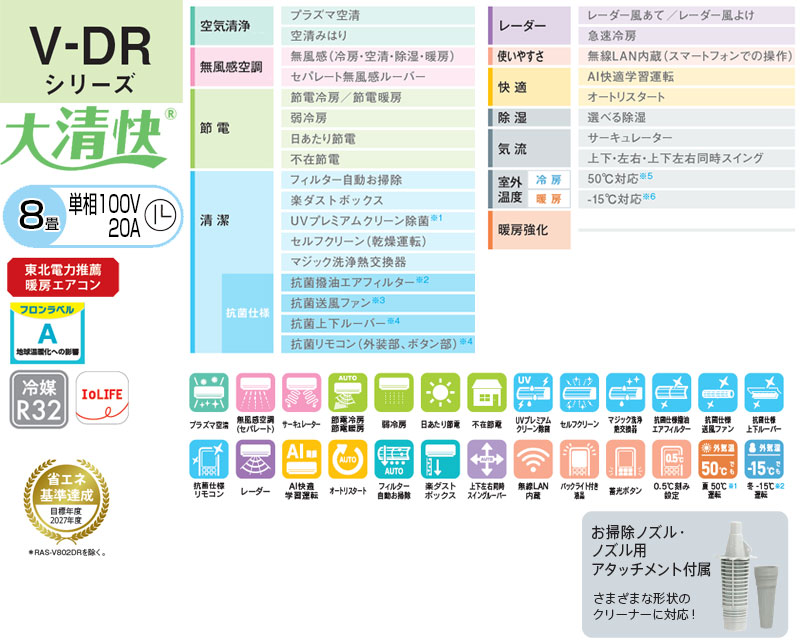 ルームエアコン[V-DRシリーズ][100V][8畳][2.5kW][ホワイト][2026年モデル]