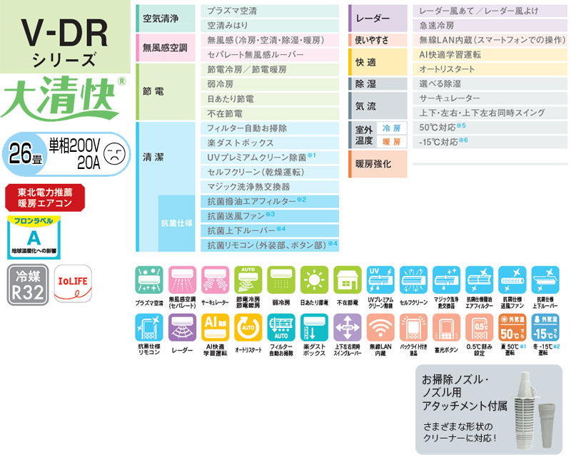 ルームエアコン[V-DRシリーズ][200V][26畳][8.0kW][ホワイト][2026年モデル]
