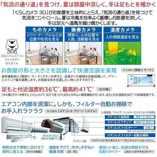 RAS-ZJ25G(W)+RAC-ZJ25G｜日立ルームエアコン[ZJシリーズ][100V]