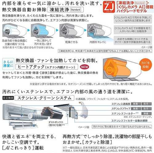 RAS-ZJ71J2(W)+RAC-ZJ71J2｜日立ルームエアコン[ZJシリーズ][200V]