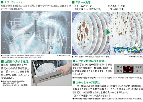 ◆【台数限定】ビルトイン食器洗い乾燥機[スライドオープンタイプ][幅45cm][約6人用][ブラックフェイス][スチーム洗浄]