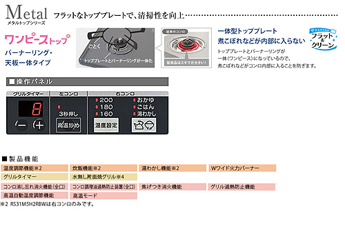 ●ビルトインガスコンロ メタルトップ[60cm][乾電池][ホーロートップダークグレー][前面パネル:ブラック][ごとく:ホーロー][都市ガス]