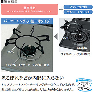 ビルトインガスコンロ Metal（メタルトップ）[60cm][ホーロー天板:ダークグレー][前面パネル：ブラック][ごとく：ホーロー][水無し両面焼グリル]