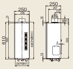 ガスふろ給湯器 ユッコUF[浴室・台所リモコンセット][PS扉内設置型][上方排気][オート][スリム][16号]