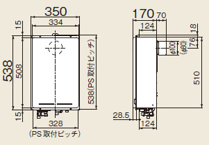 ガス給湯器 ユッコハイフロー[台所リモコン+ふろアダプターセット][浴室リモコン付属][高温水供給式][PS扉内設置型][後方排気][16号]