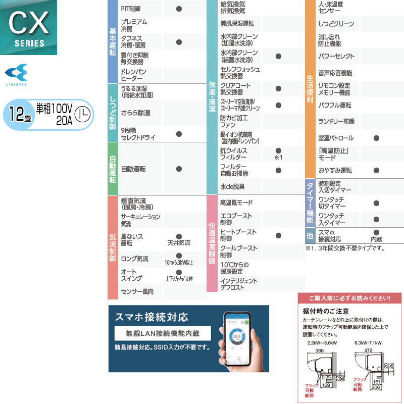 ルームエアコン[CXシリーズ][100V][12畳][3.6kW][2026年モデル][ホワイト]