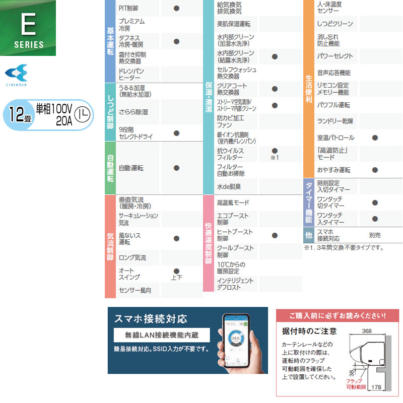 ルームエアコン[Eシリーズ][100V][12畳][3.6kW][2026年モデル][ホワイト]