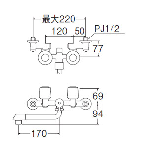 SK1104DK-LH-13｜三栄水栓製作所浴室水栓 U-MIXシリーズ[壁