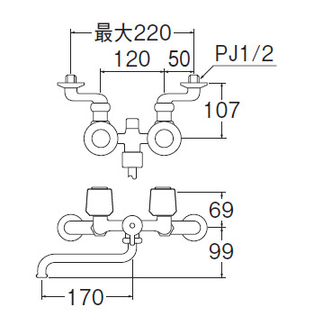 SK11F-LH-13｜三栄水栓製作所浴室用蛇口 U-MIXシリーズ[壁][ツーバルブ