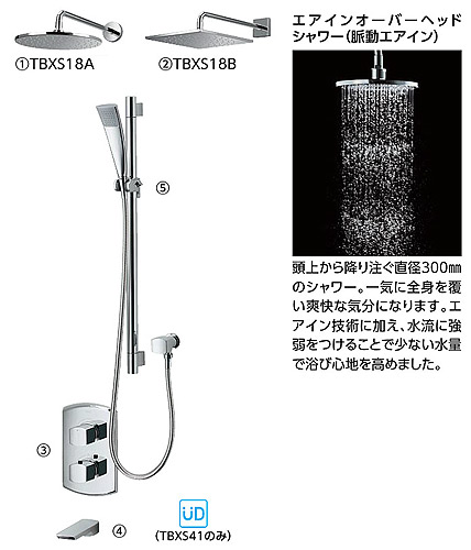 TBXS18B｜TOTO埋め込みシャワー Sシリーズ[エアインオーバーヘッドシャワー][角型]