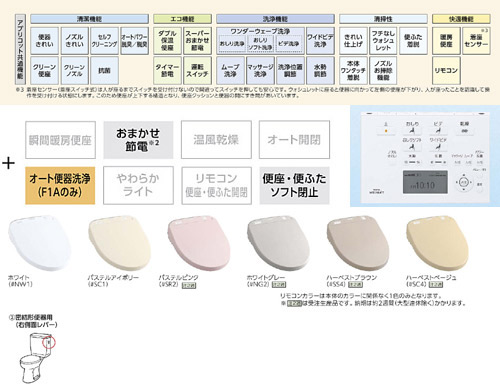 ウォシュレット アプリコット[F1A][大形普通兼用][瞬間式（連続出湯）][オート便器洗浄][密結形便器用（右側面レバー）]