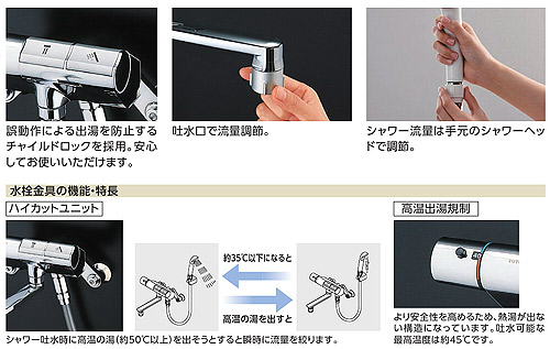 浴室用蛇口[壁][洗い場専用][サーモスタット付シャワーバス混合水栓][タッチスイッチ][エアインシャワー][スパウト68mm][一般地]