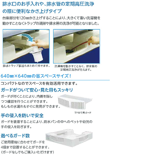 TPW640 ガード付き(1ヶ)｜テクノテック洗濯機用防水パン[かさ上げ