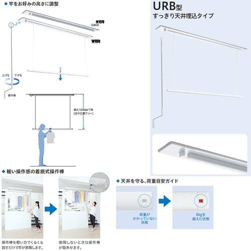 URB-L-W｜川口技研｜室内用ホスクリーン昇降式操作棒タイプ[URB型][埋