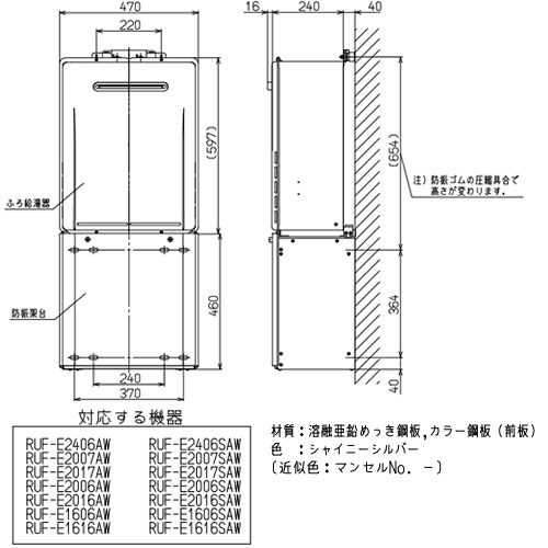 防振架台[高さ450mm][RUFH-Eシリーズ][シャイニーシルバー][給湯器部材]▲