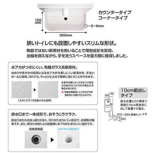アラウーノ専用手洗ユニット[コーナータイプ（10cm前出し）][自動水栓][右設置]