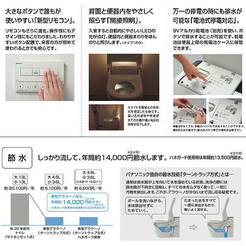 【台数限定】全自動おそうじトイレ 新型アラウーノ[床：排水芯305〜470mm][タイプ2][リフォームタイプ][ホワイト]
