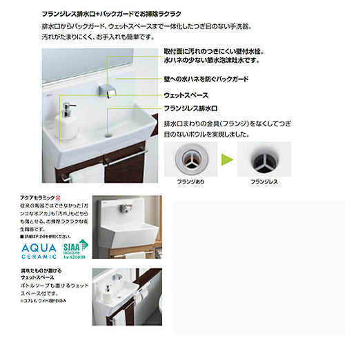 手洗キャビネット[コフレル][スリム][壁付][手すりカウンターキャビネットタイプ（左右共通）][ハンドル水栓][1500サイズ][床給水・床排水][一般地・寒冷地共用][WAW]