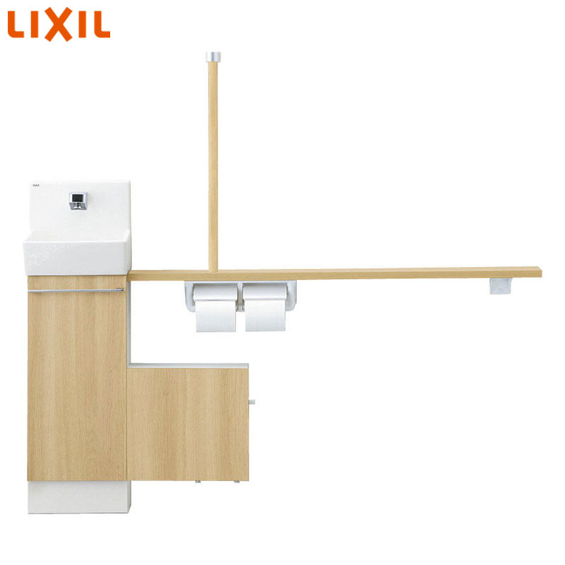 手洗キャビネット[コフレル][スリム][埋込][手すりカウンターサニタリーボックス付キャビネットタイプ][ハンドル水栓][1500サイズ][床給水・床排水][一般地・寒冷地共用][左仕様]