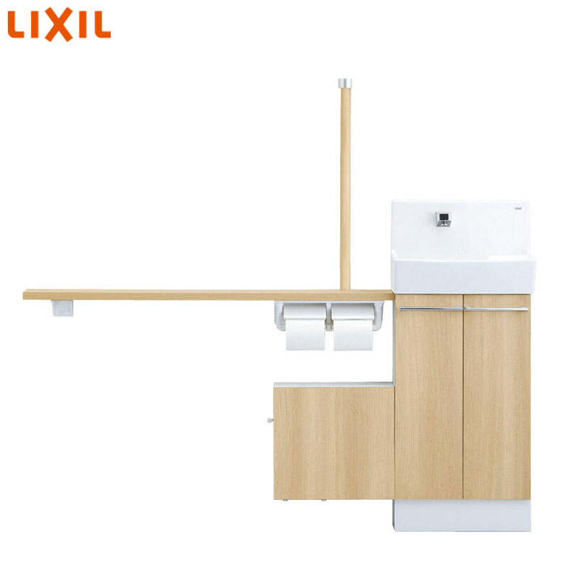 手洗キャビネット[コフレル][ワイド][壁付][手すりカウンターサニタリーボックス付キャビネットタイプ][自動水栓][1500サイズ][床排水][一般地・寒冷地共用][右仕様]