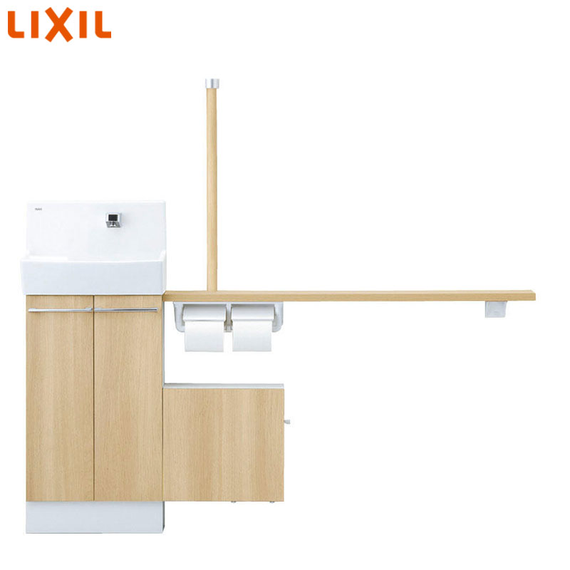 手洗キャビネット[コフレル][ワイド][壁付][手すりカウンターサニタリーボックス付キャビネットタイプ][温水自動水栓][1500サイズ][床排水][一般地・寒冷地共用][左仕様]