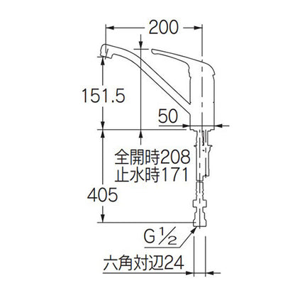 キッチン用蛇口[台][シングルレバー混合水栓][スパウト200mm][一般地]