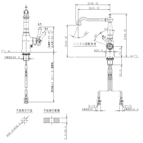 キッチン用蛇口 ANTIRA[台][シングルレバー混合水栓][寒冷地][オールドブラス]