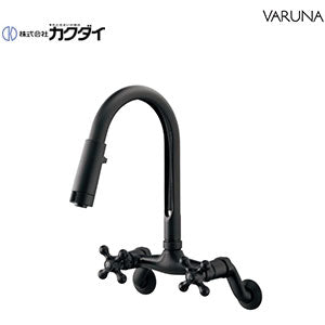 洗面用蛇口[壁][2ハンドル混合栓][スパウト184mm][泡沫][シャワー付][一般地][マットブラック]