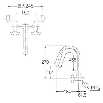 洗面用蛇口[壁][2ハンドル混合栓][スパウト184mm][泡沫][シャワー付][一般地][マットブラック]