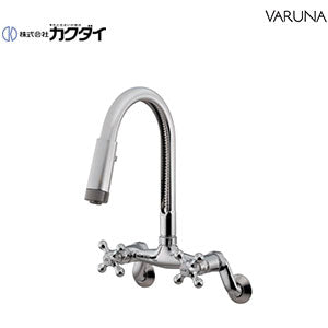 洗面用蛇口[壁][2ハンドル混合栓][スパウト184mm][泡沫][シャワー付][一般地]